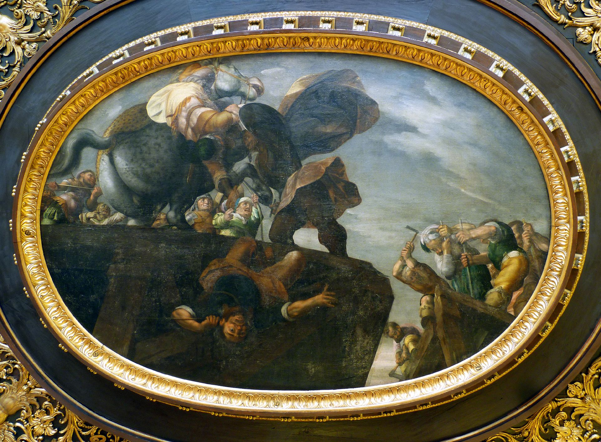 Ceiling painting in the small hall of the City Hall Demolition of the Tiber bridge by Horatius Cocles