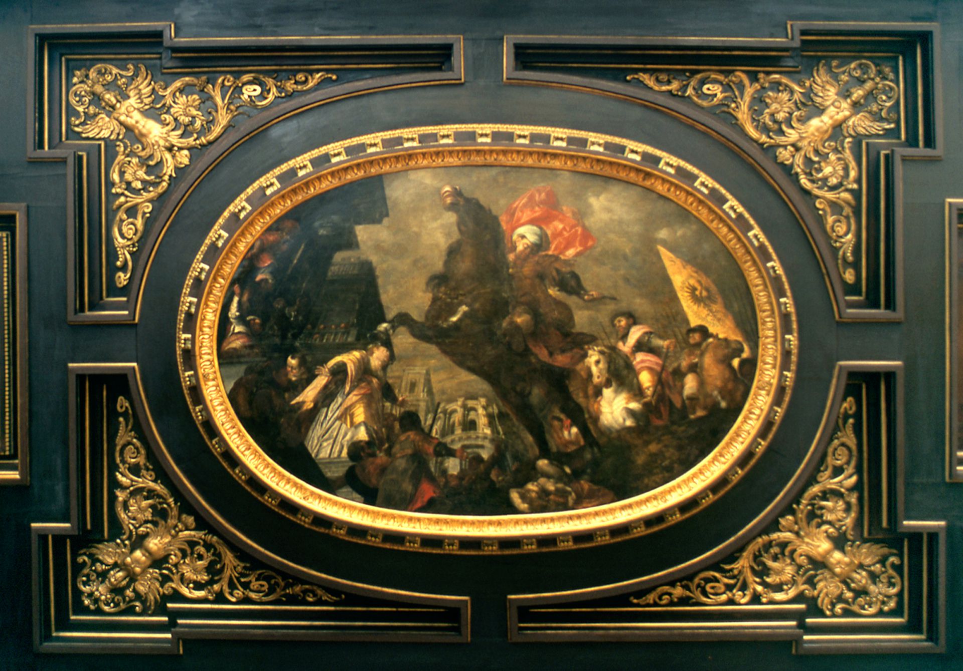 Ceiling painting in the small hall of the City Hall Feat of Marcus Curtius