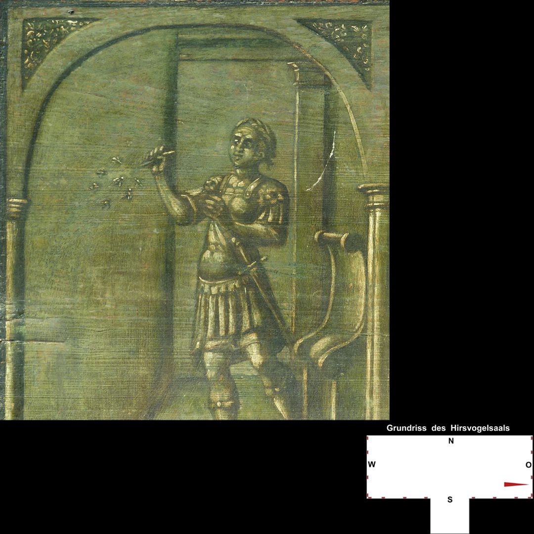 Emperors´ cycle in Hirsvogelsaal Vitenszene zu Domitian: Detail mit Domitian, der Fliegen spießt