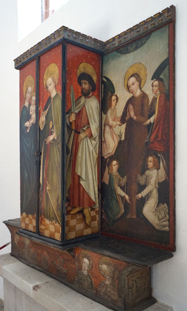 Altar of St. Catherine closed altar, oblique view from right, St. Bartholomew and Assumption of Mary Magdalene