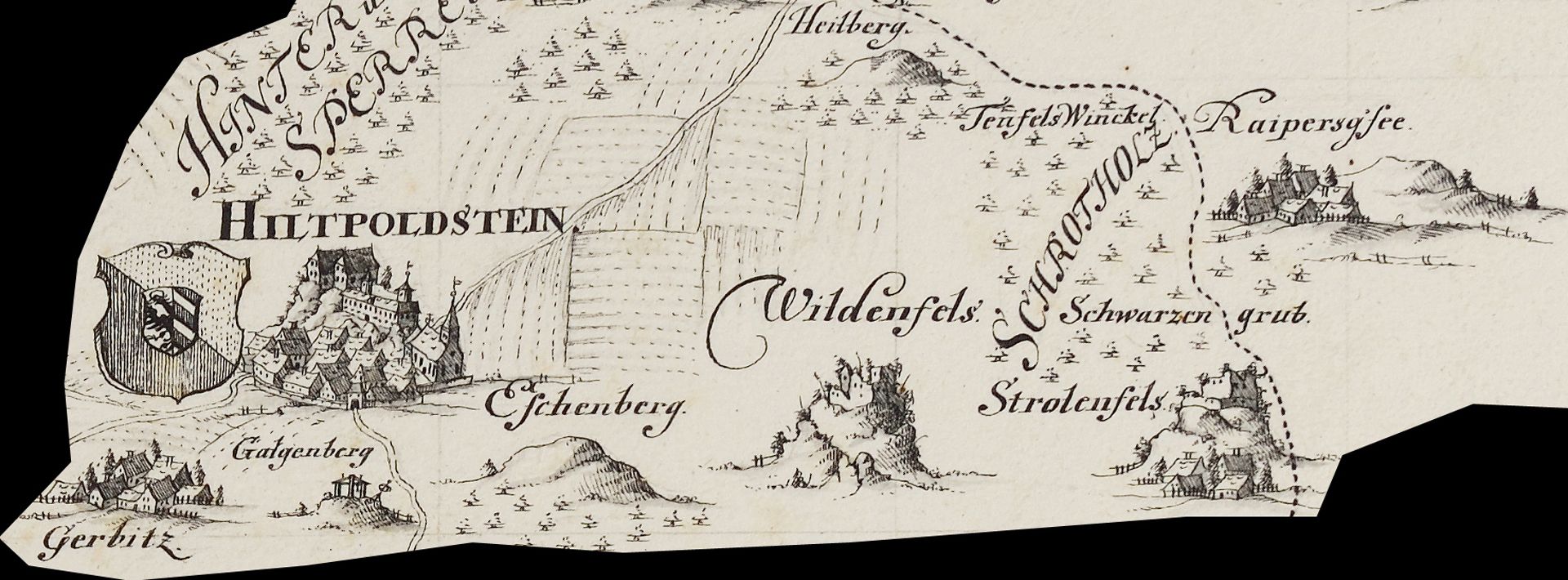 Hiltpolsteinische Fraiß-Mappa Bildausschnitt aus der rechten Ecke der oberen Kartenhälfte