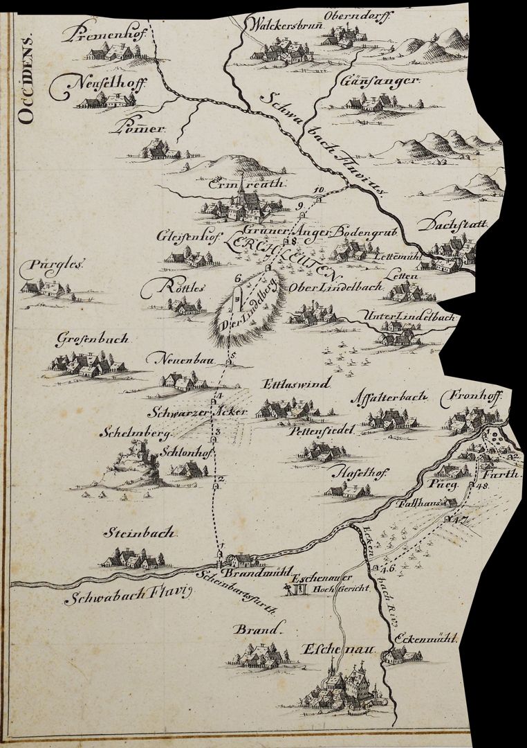 Hiltpolsteinische Fraiß-Mappa Bildausschnitt aus der linken Ecke der unteren Kartenhälfte