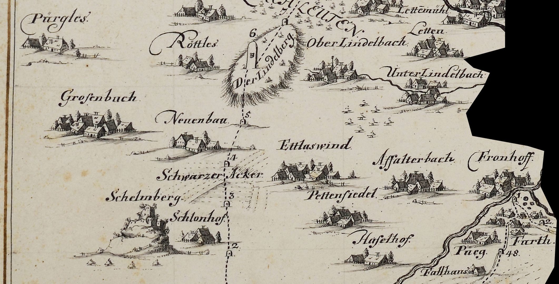 Hiltpolsteinische Fraiß-Mappa Bildausschnitt aus der linken Ecke der unteren Kartenhälfte