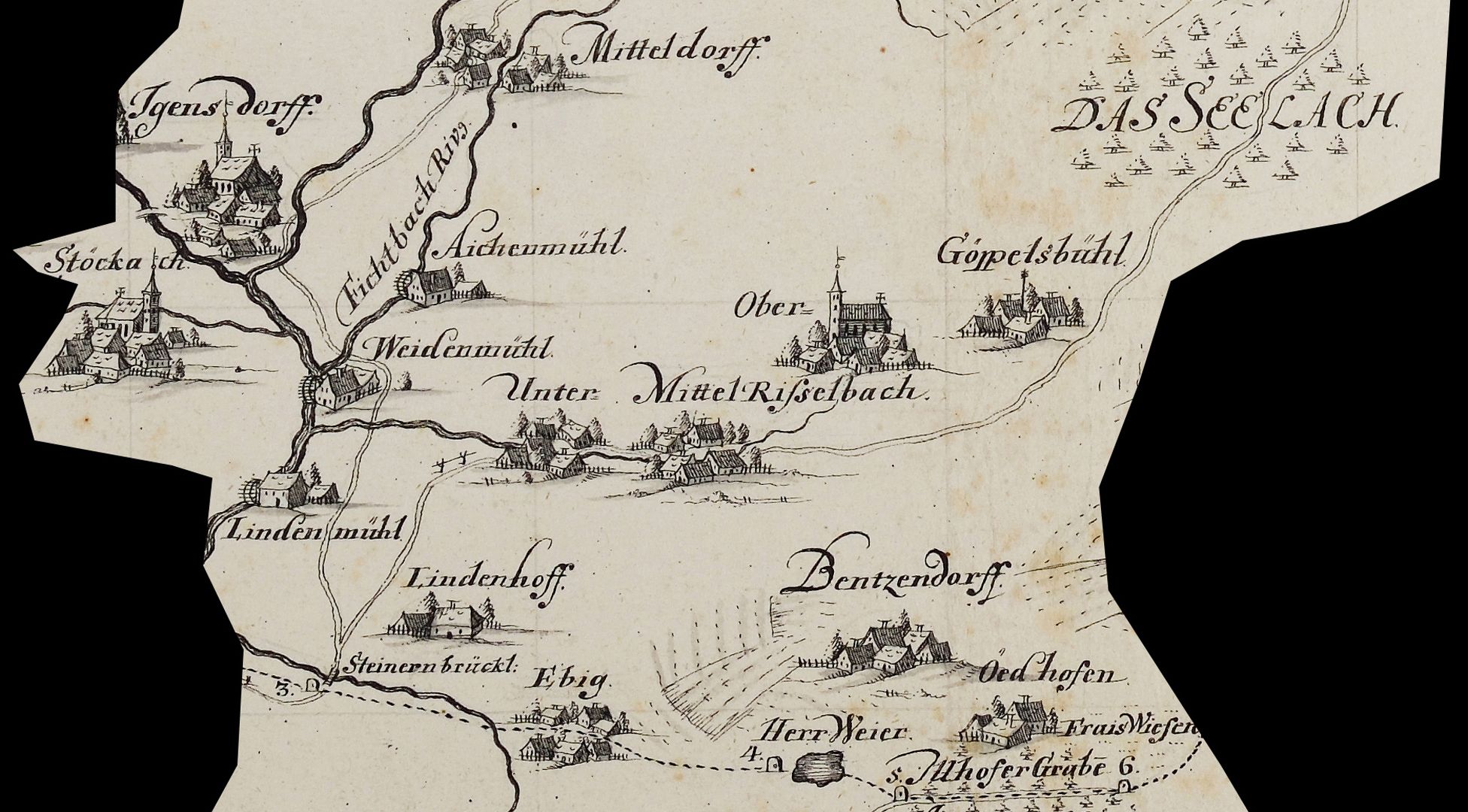 Hiltpolsteinische Fraiß-Mappa Bildausschnitt aus der Mitte der unteren Kartenhälfte