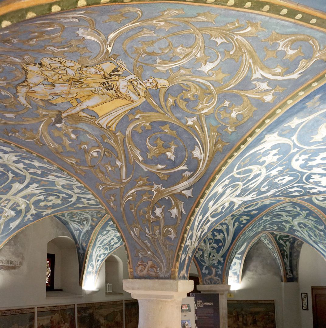 Gewölbeausmalung des Orlamündesaals Gewölbekappe mit Musikanten und Rankenwerk