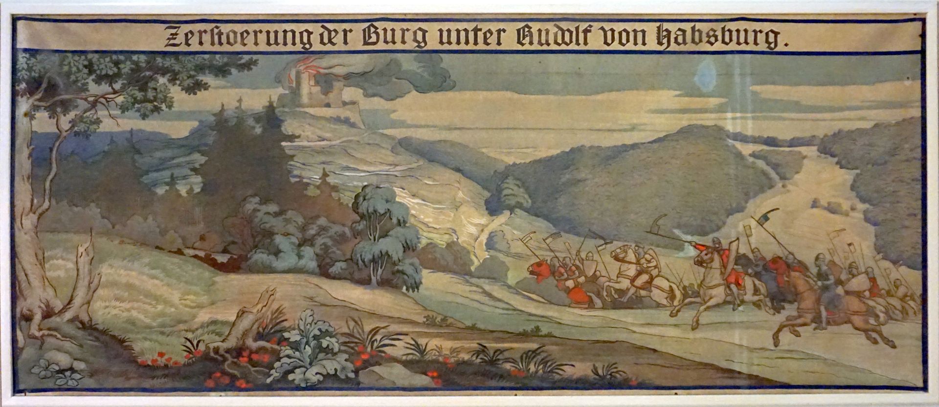Gewölbeausmalung des Orlamündesaals Beispiel eines Wandteppichs mit historisierender Szene zur Burggeschichte