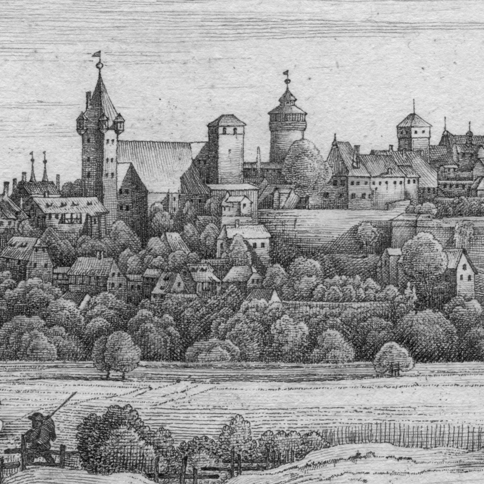 Die Burg von der Mitternacht-Seite Detailansicht mit Luginsland, Kaiserstallung, Fünfeckturm, Sinwellturm und Heidenturm