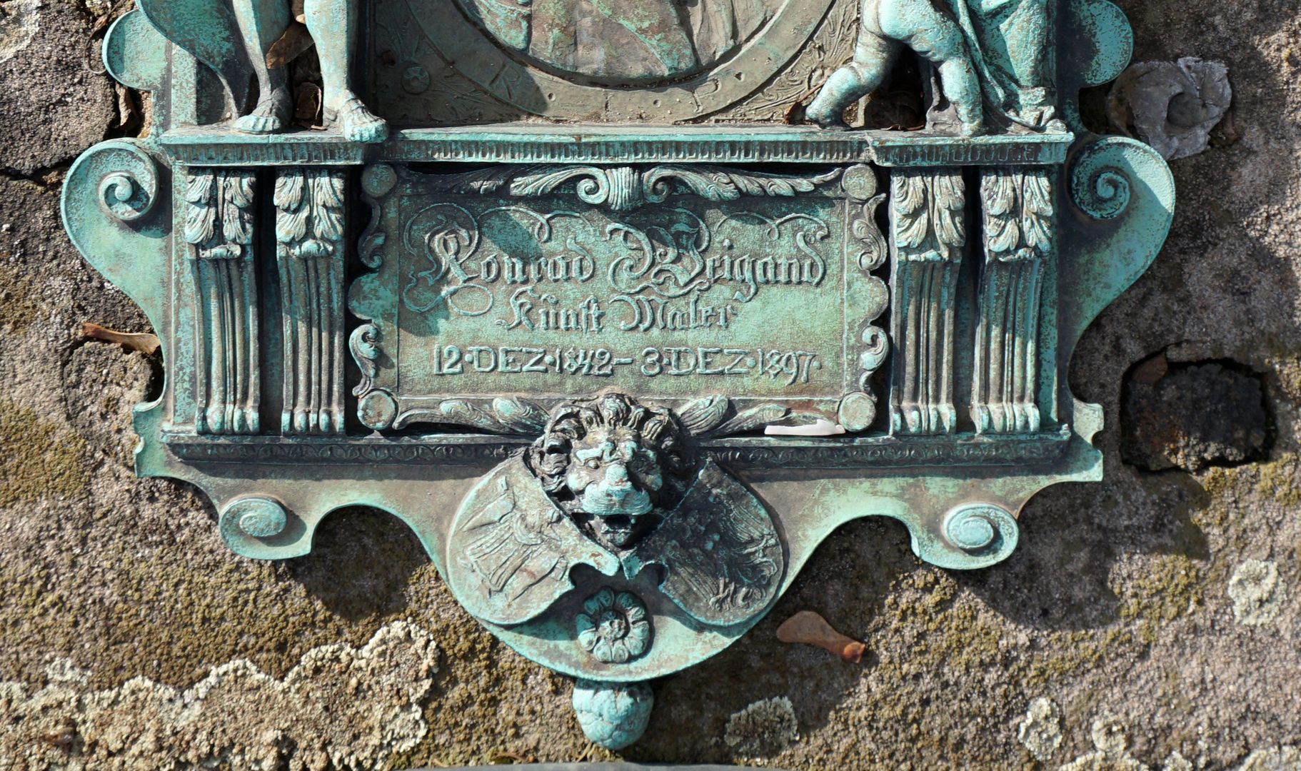 Epitaph of Konrad Weigand Inscription, below lion head with coats of arms of Munich and Nuremberg