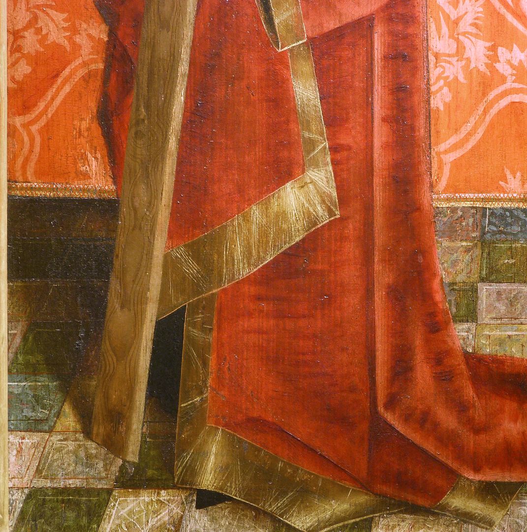 Krell-Altar rechte innere Seitentafel mit St. Helena, Detail der unteren Bildhälfte, Gewanddarstellung