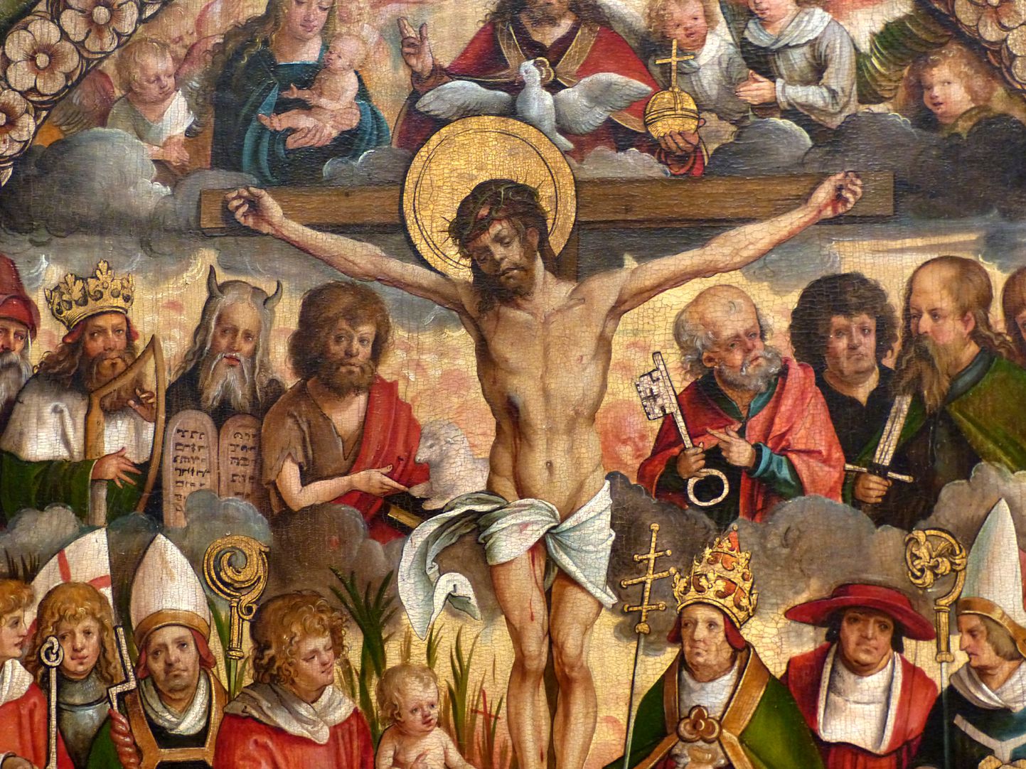 Rosary Triptych (Madrid) Centerpiece, detail, Christ among prophets, apostles, saints and fathers of the church