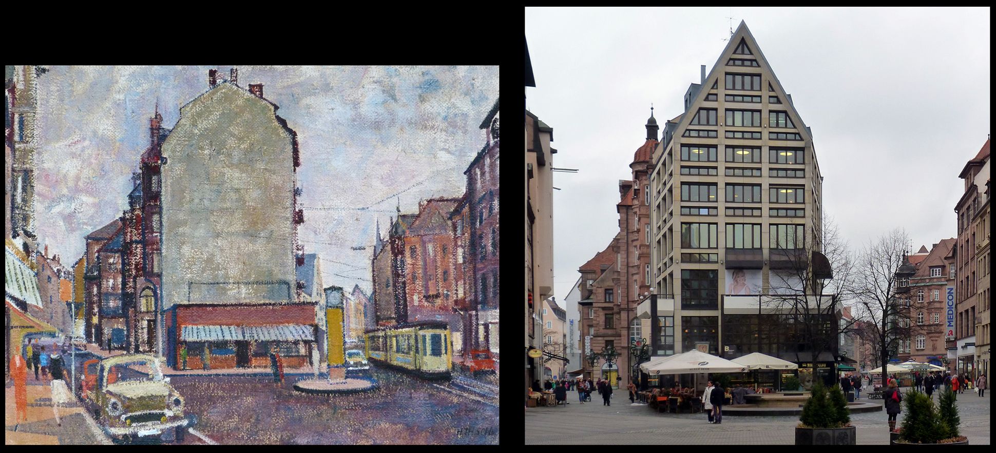 Ludwigsplatz Vergleich der gemalten Situation mit der heutigen