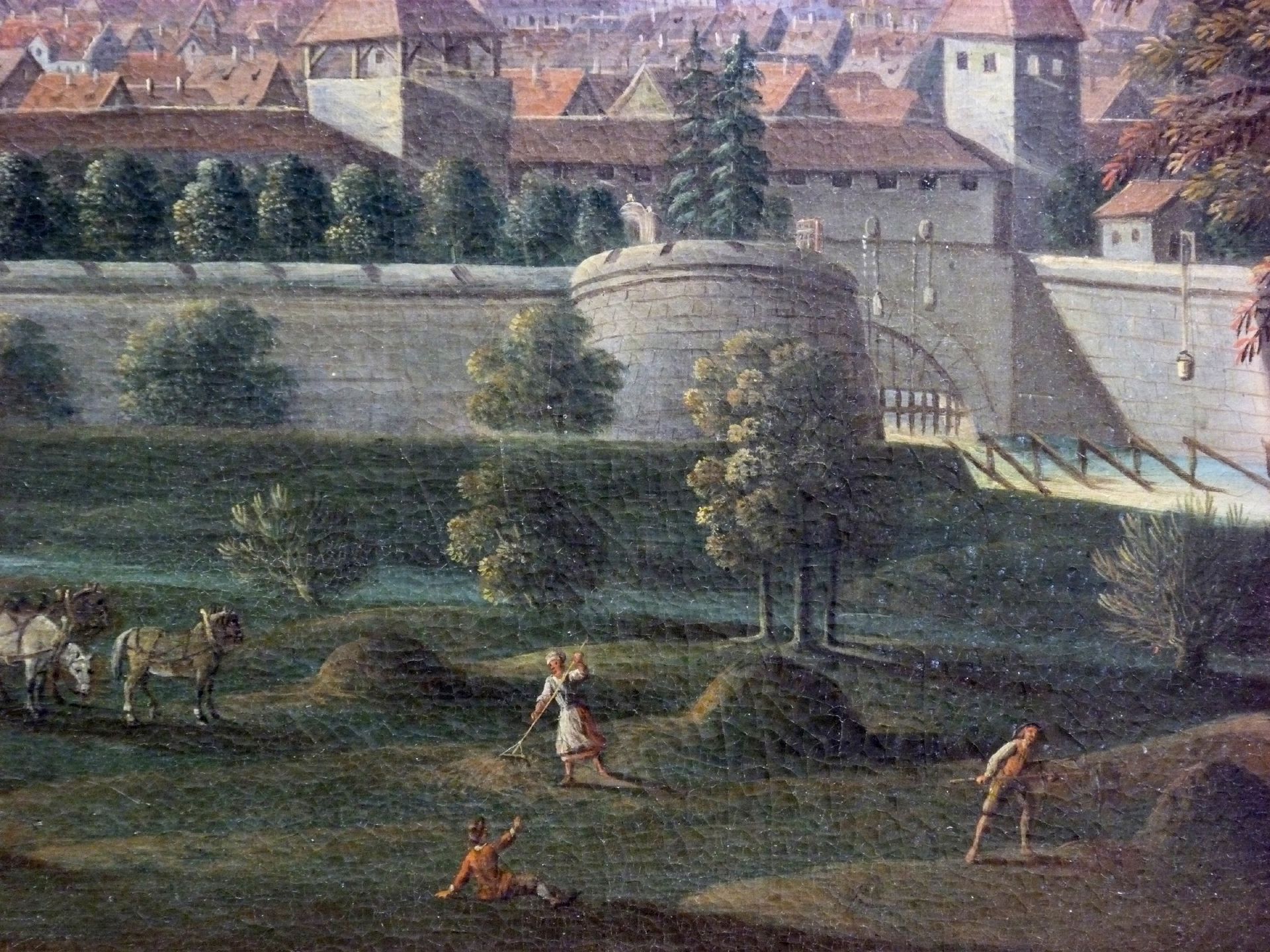 View of the City of Nuremberg from the east Detail with Wöhrder Wiese, bastion at Insel Schutt and river Pegnitz
