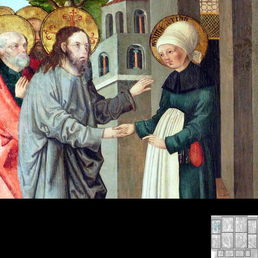 Marthaaltar Martha empfängt Jesus und seine Jünger, Detail