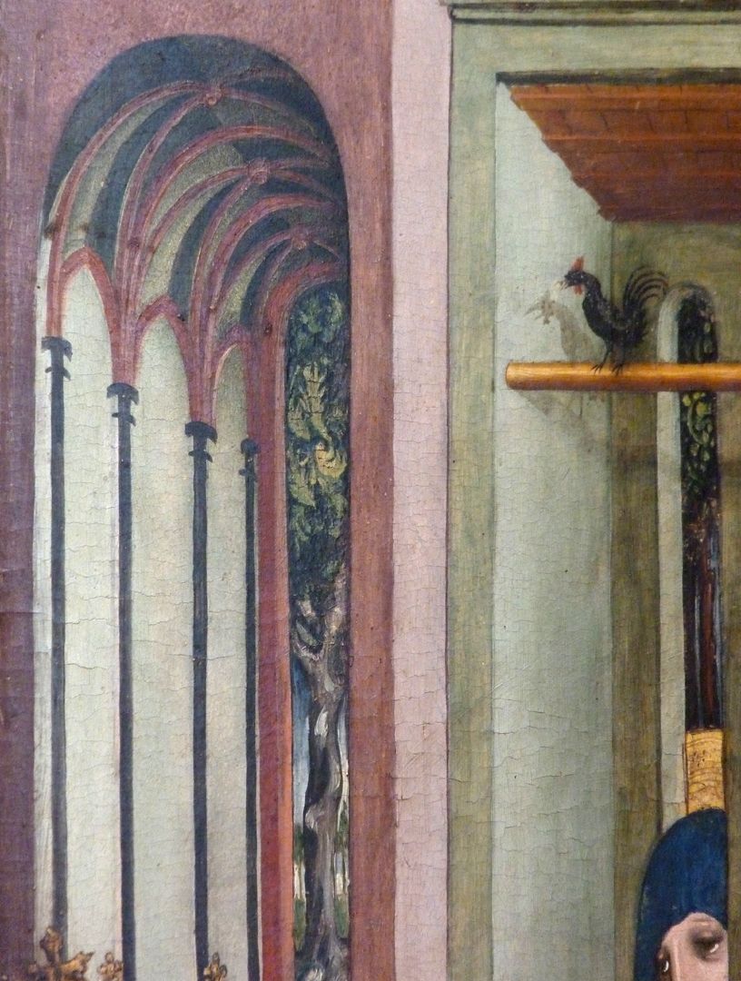 Passionsaltar der Johanniskirche linke Tafel, obere Hälfte, "deutsche Architektur", Detail