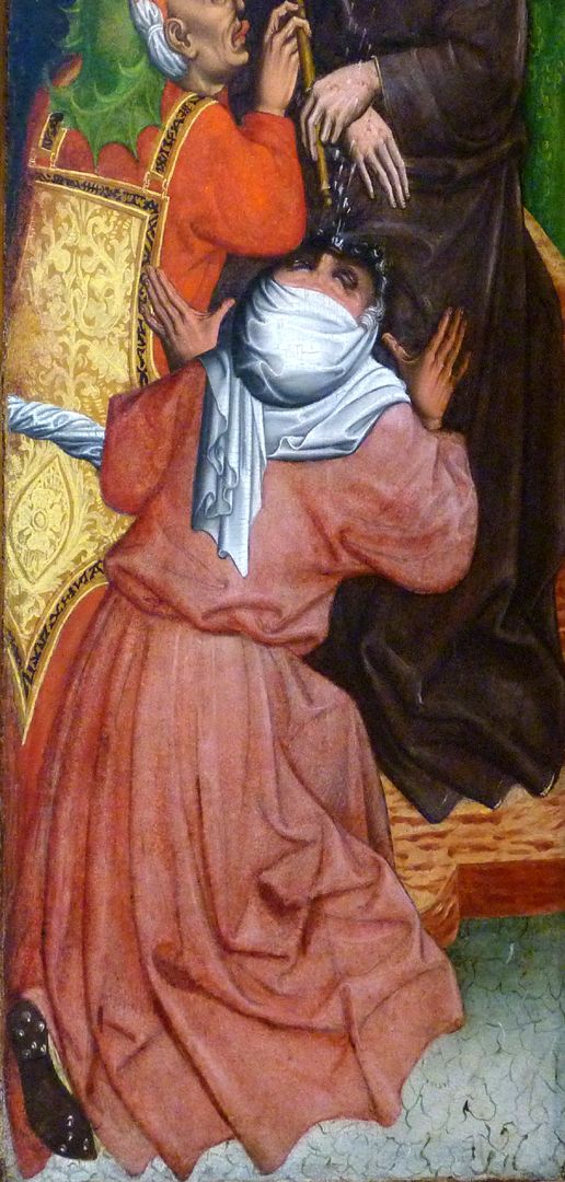 Passionsaltar der Johanniskirche linke Tafel, untere Hälfte, spukende Gestalt
