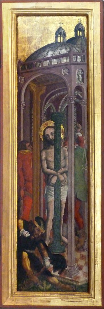 Passionsaltar der Johanniskirche rechte Tafel, Darstellung der Geißelung in einem rein italienischem Raum