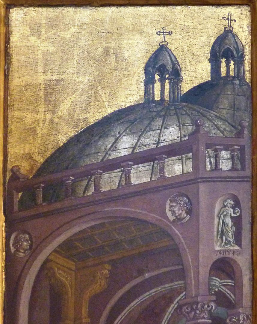 Passionsaltar der Johanniskirche rechte Tafel, oberer Bildbereich mit italienischer Baukunst