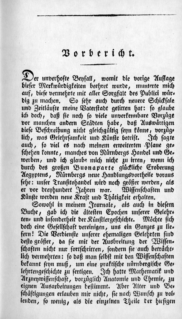 Description of the most distinguished curiosities in the Imperial City of Nurembergin its districts Preliminary Report / I
