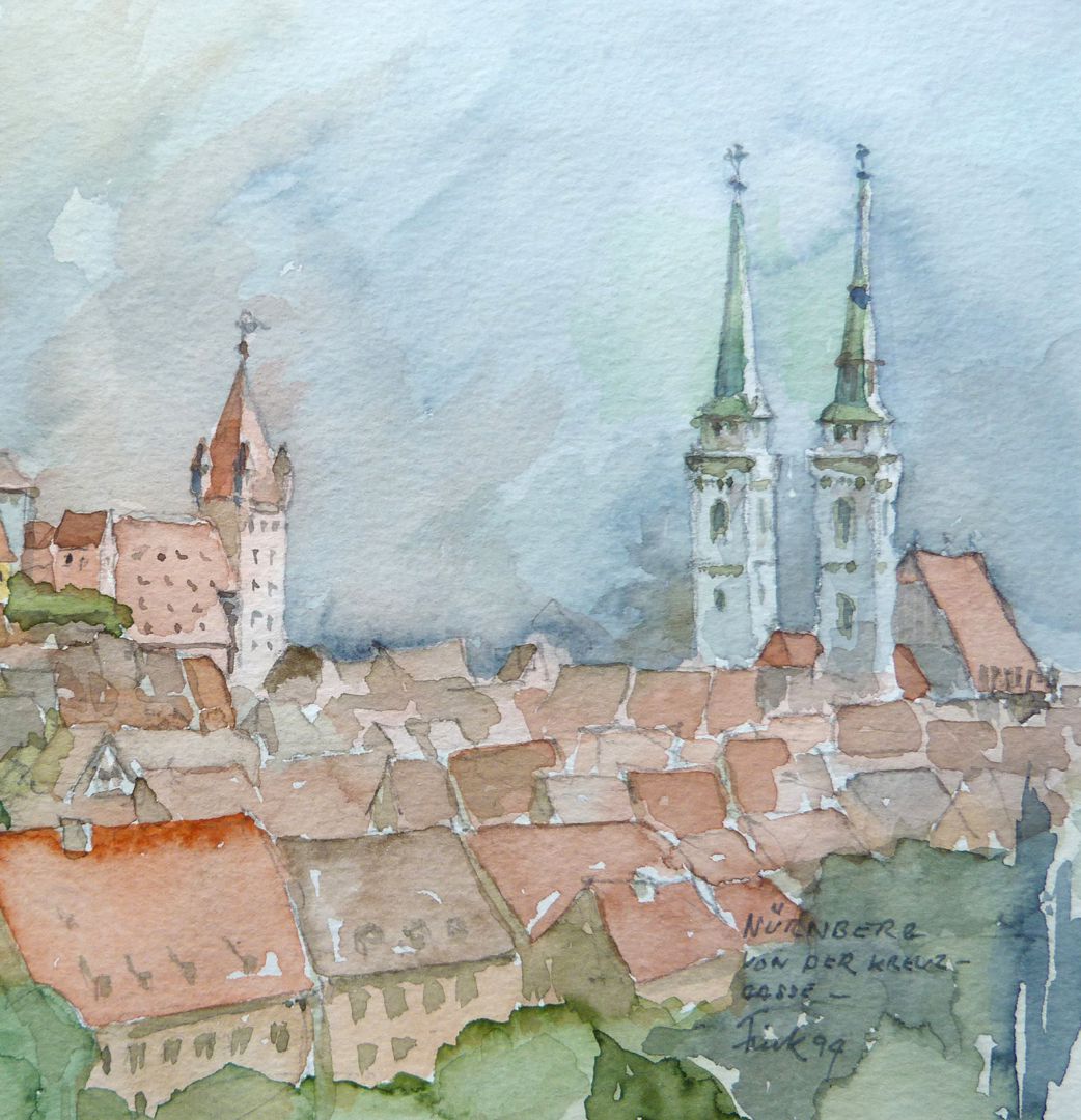 Nuremberg from Kreuzgasse Picture detail with Luginsland and St. Sebald´s