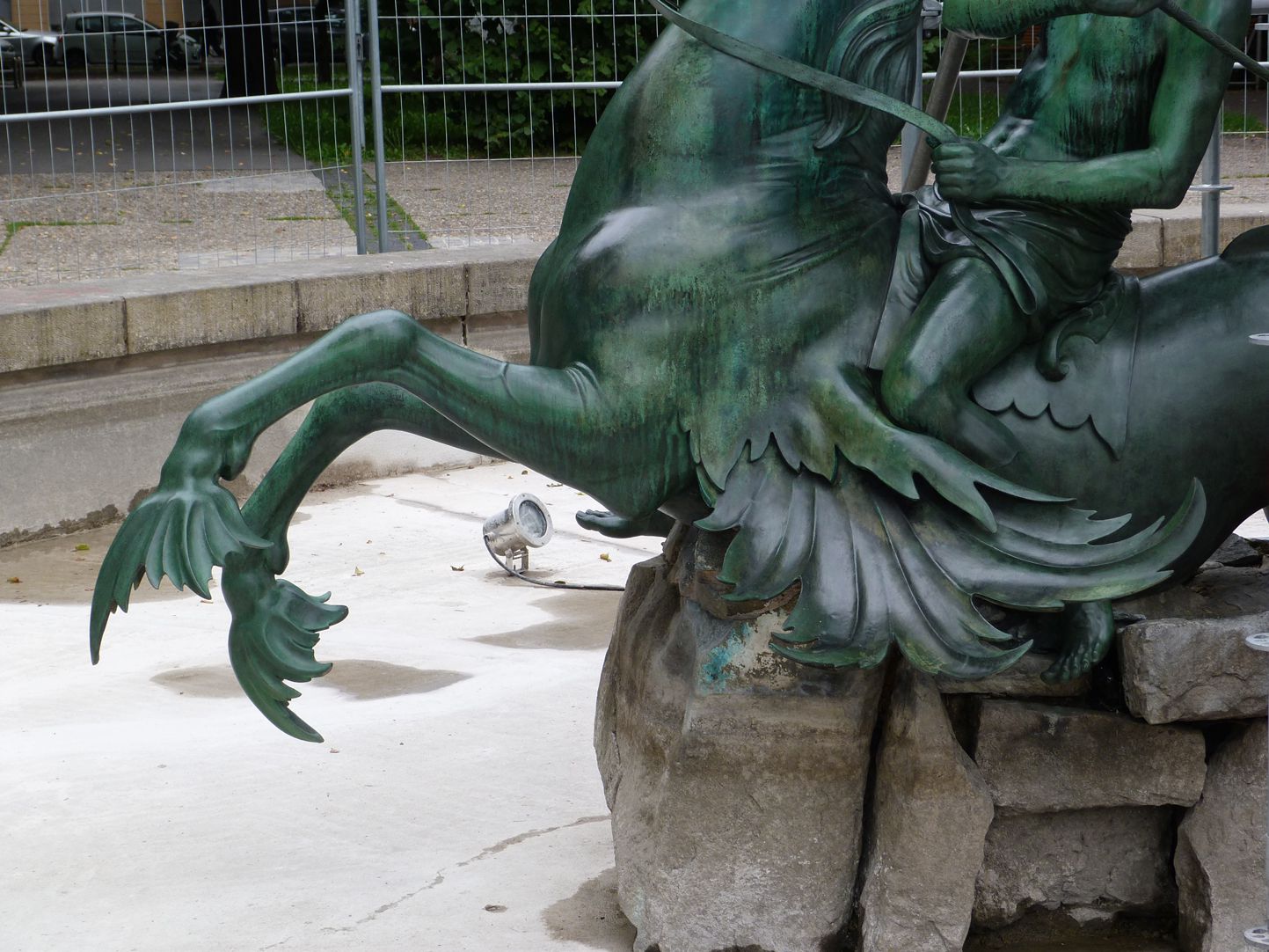 Neptun-Fountain Triton rider sitting on a seahorse, south side, detail