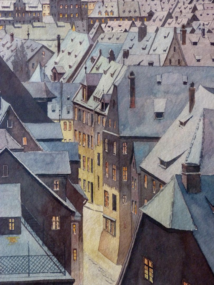 View of St. Sebaldus Old City in winter Detail at a closer distance