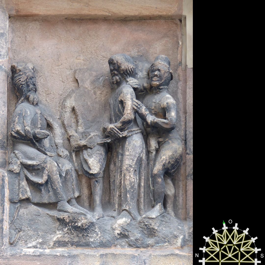Passionsreliefs Jesus vor Pilatus – ehemals mit Wappen der Pfinzing