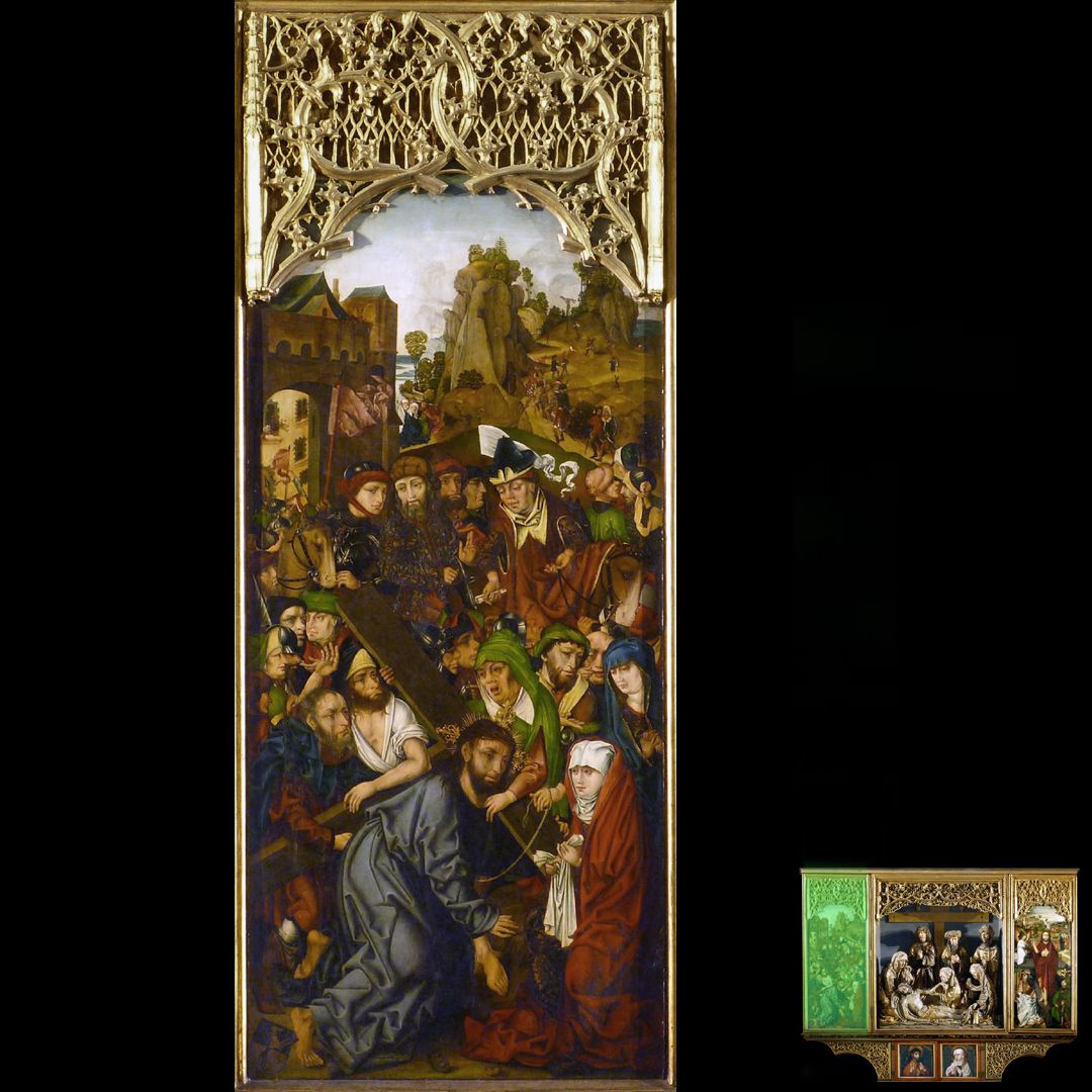 Peringsdörffer Retable Retable in open state, left wing: Carrying of the Cross