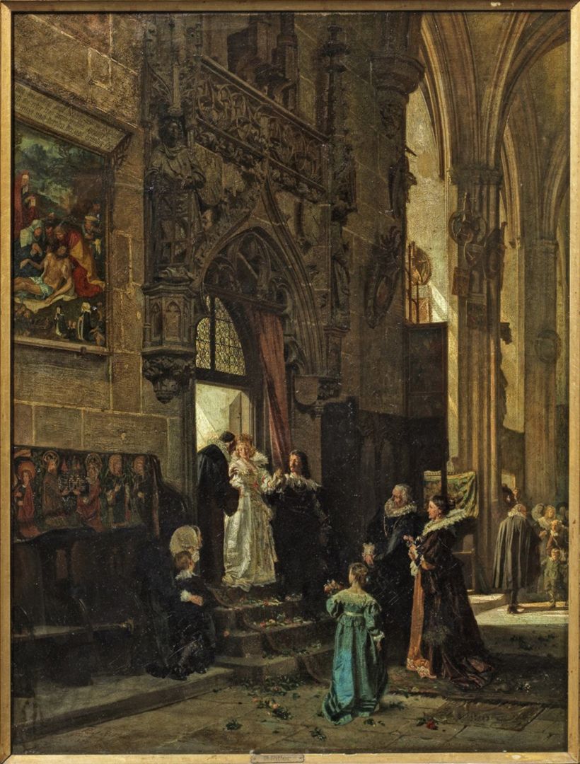 Hochzeitsgesellschaft unter dem Beheim-Chörlein von St. Lorenz 