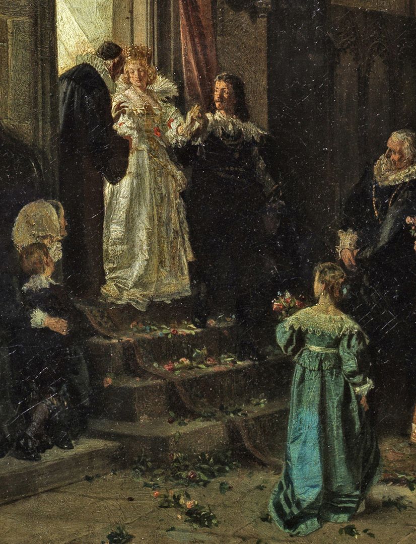 Hochzeitsgesellschaft unter dem Behaim-Chörlein von St. Lorenz Detailansicht mit dem Brautpaar
