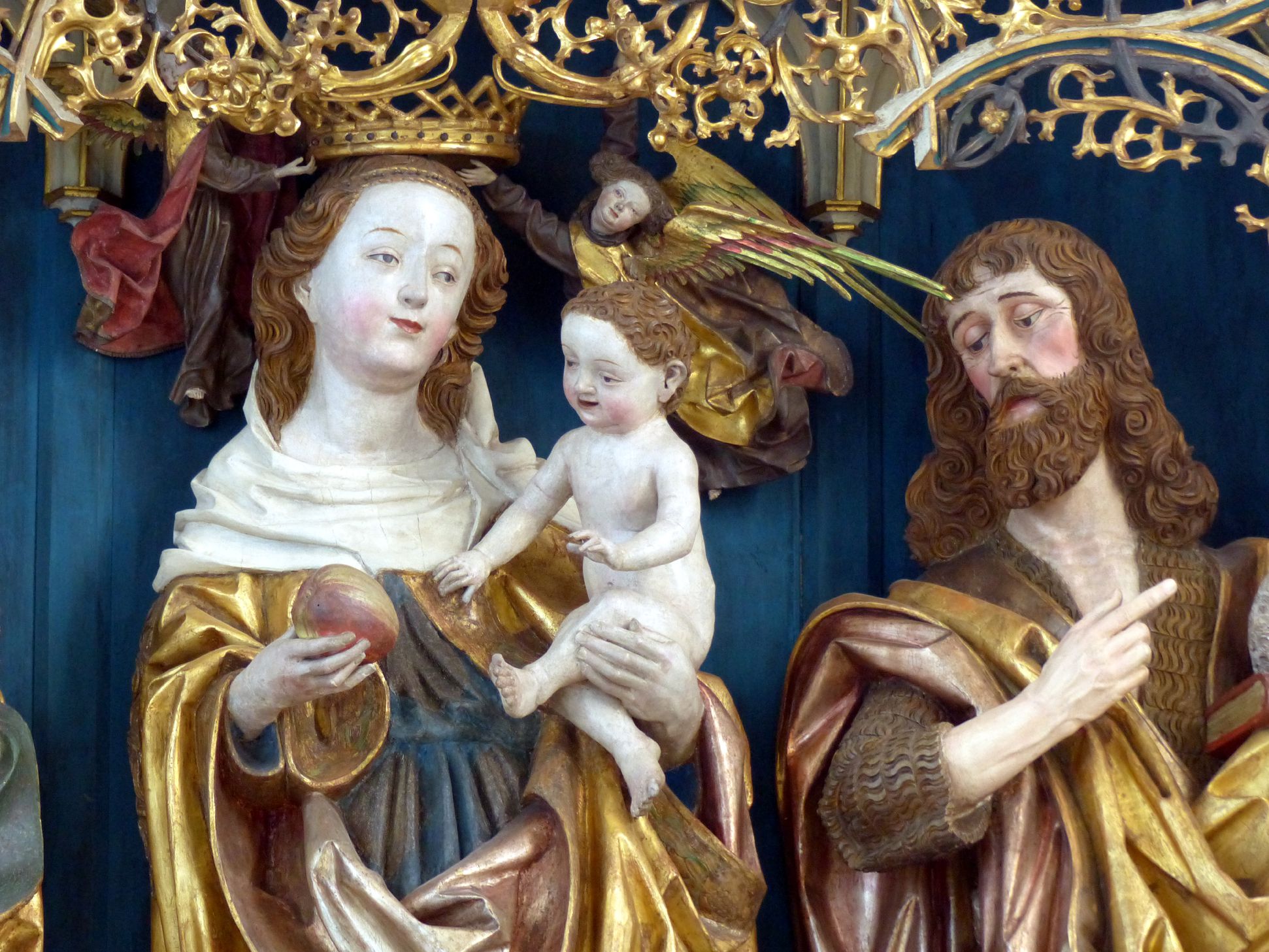 Puschendorfer Hochaltarretabel Hauptschrein, Maria mit dem Kinde und Johannes der Täufer, Detail