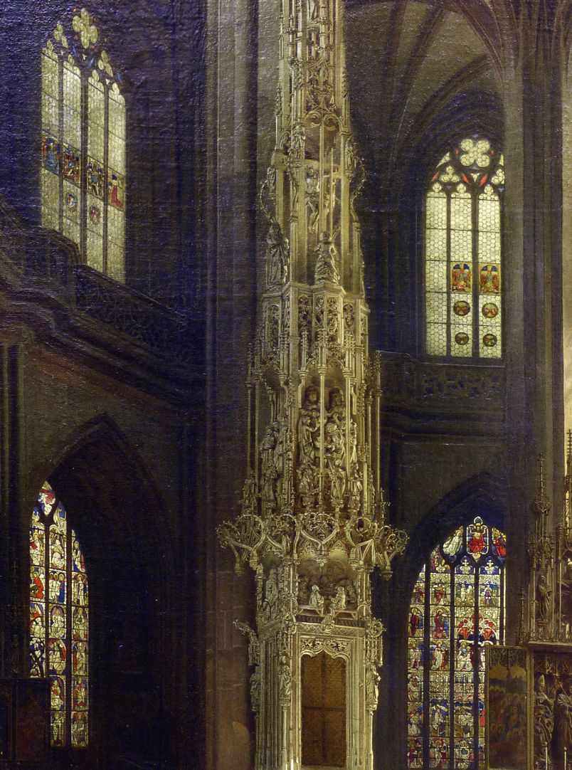 Tabernacle in St Lorenz-Church in Nuremberg with bridal procession form the early 17th century Detail view