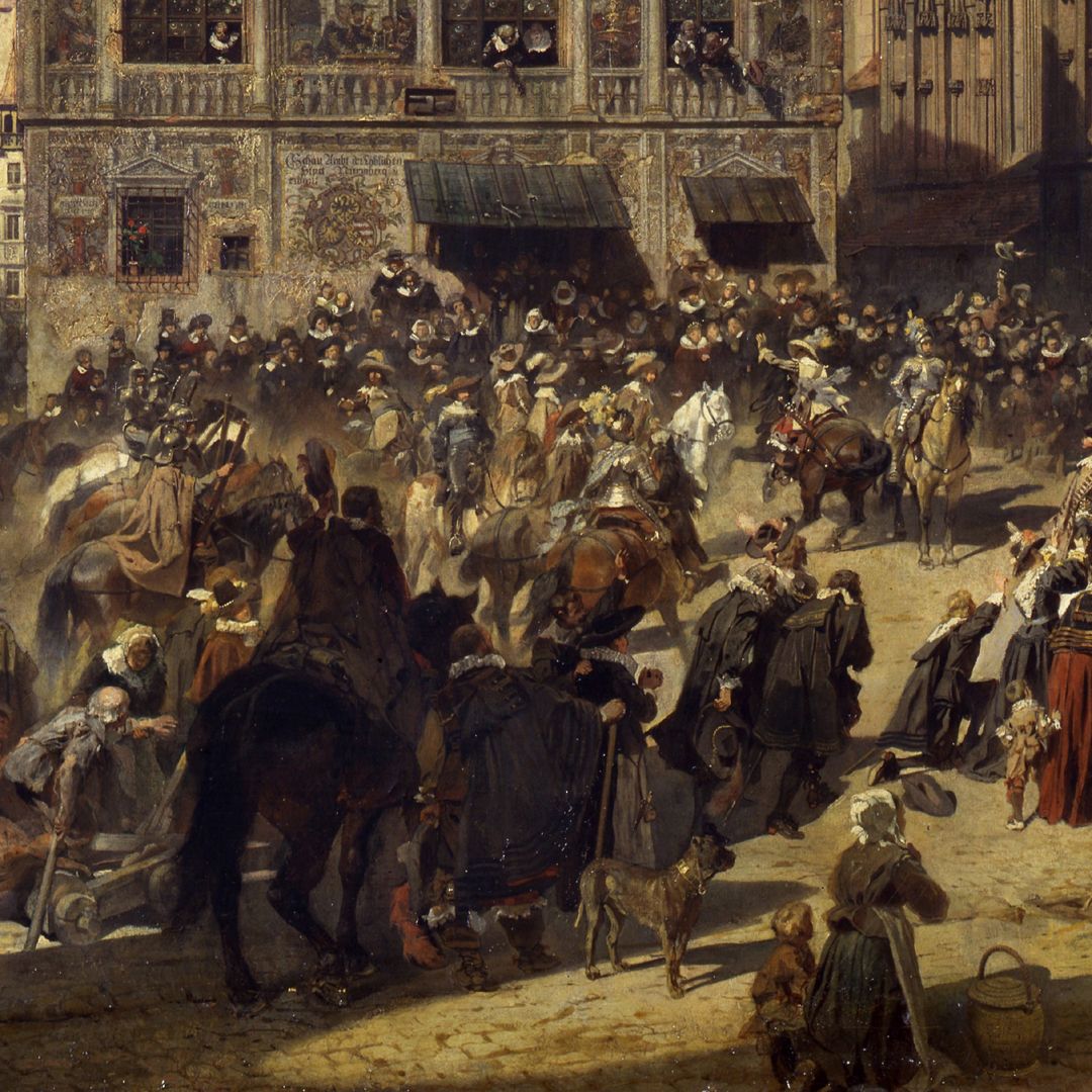 The old show at Nuremberg at the time of Gustav Adolf's entry on 21 March 1632. Middle part of the picture, staffage in front of the old show