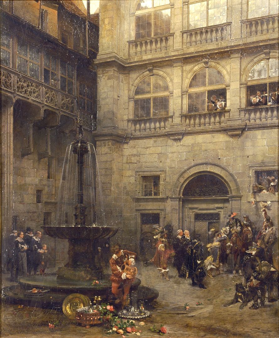 East side of the large town hall courtyard in Nuremberg at the time of the peace banquet in 1649 