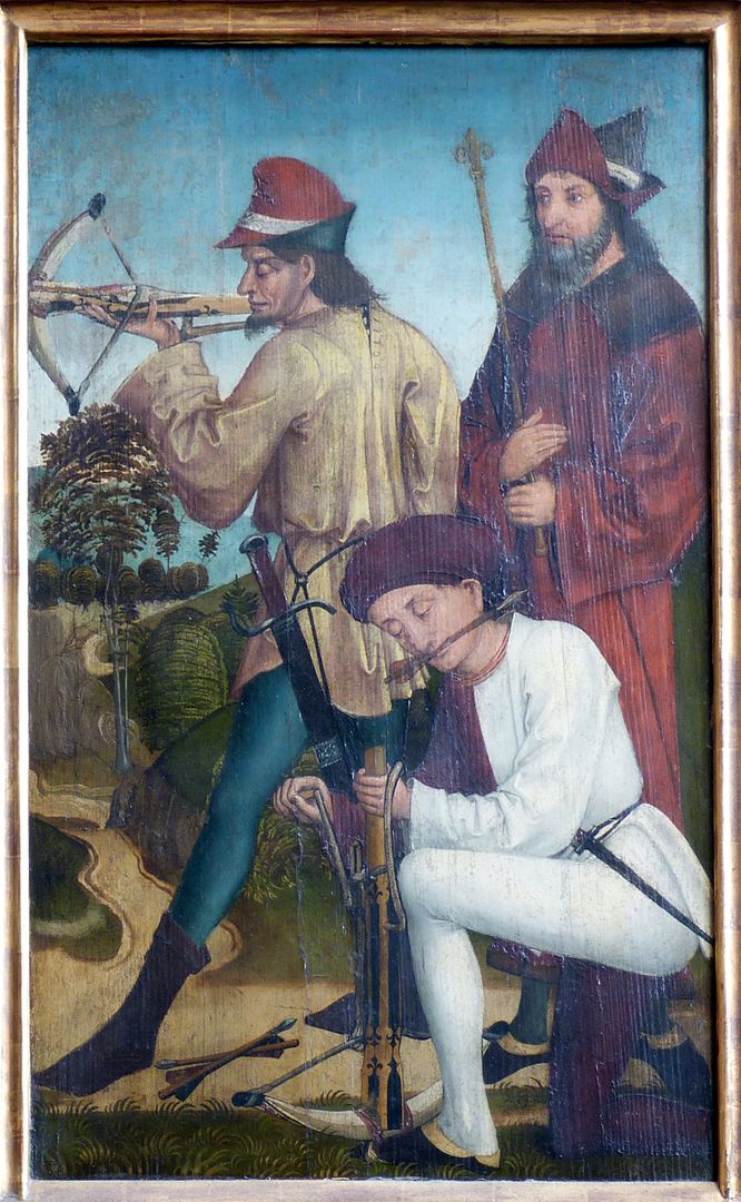 Rochusaltar geschlossene Flügel vorne: oben Martyrium des heiligen Sebastian / rechte Tafel