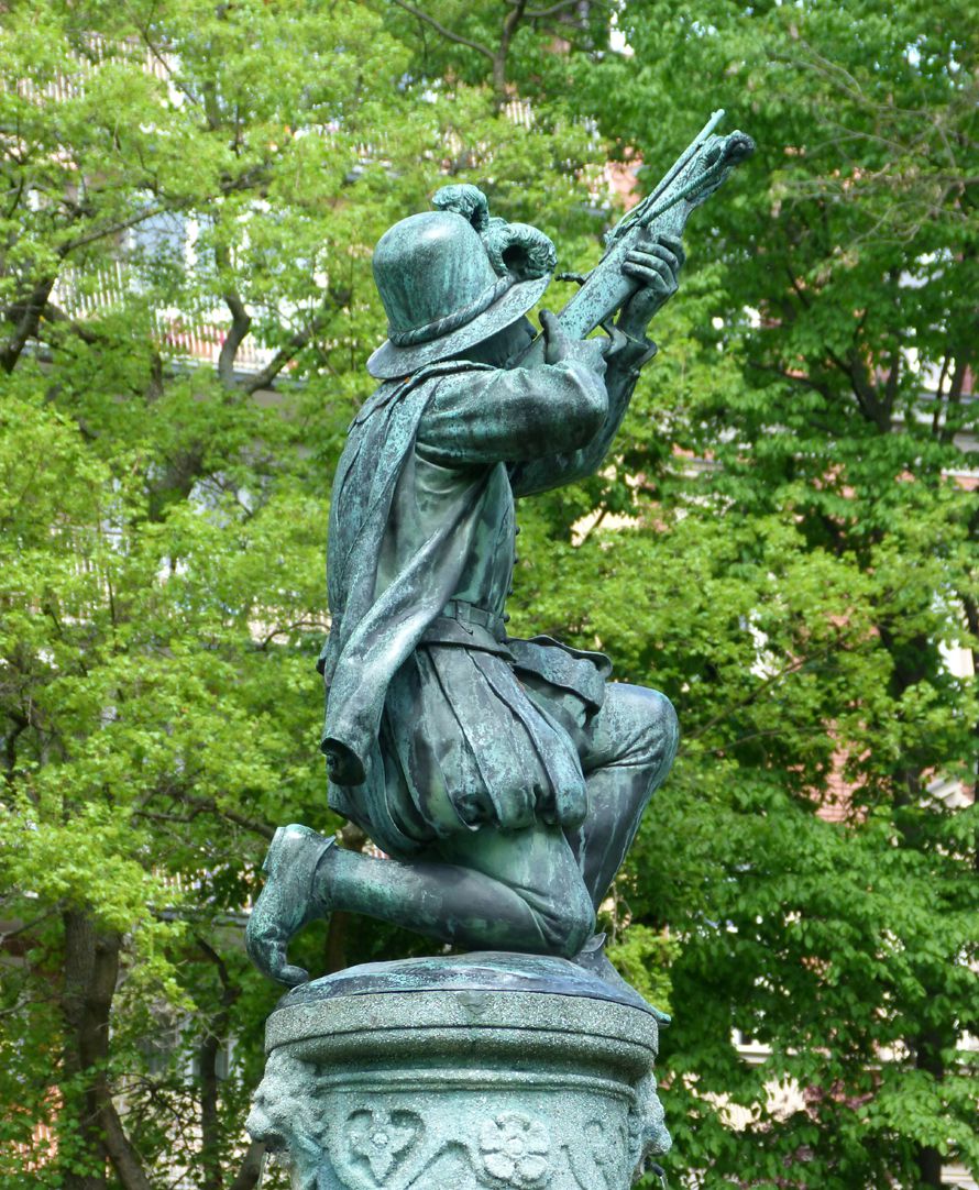 Crossbowman fountain Figure from the southwest