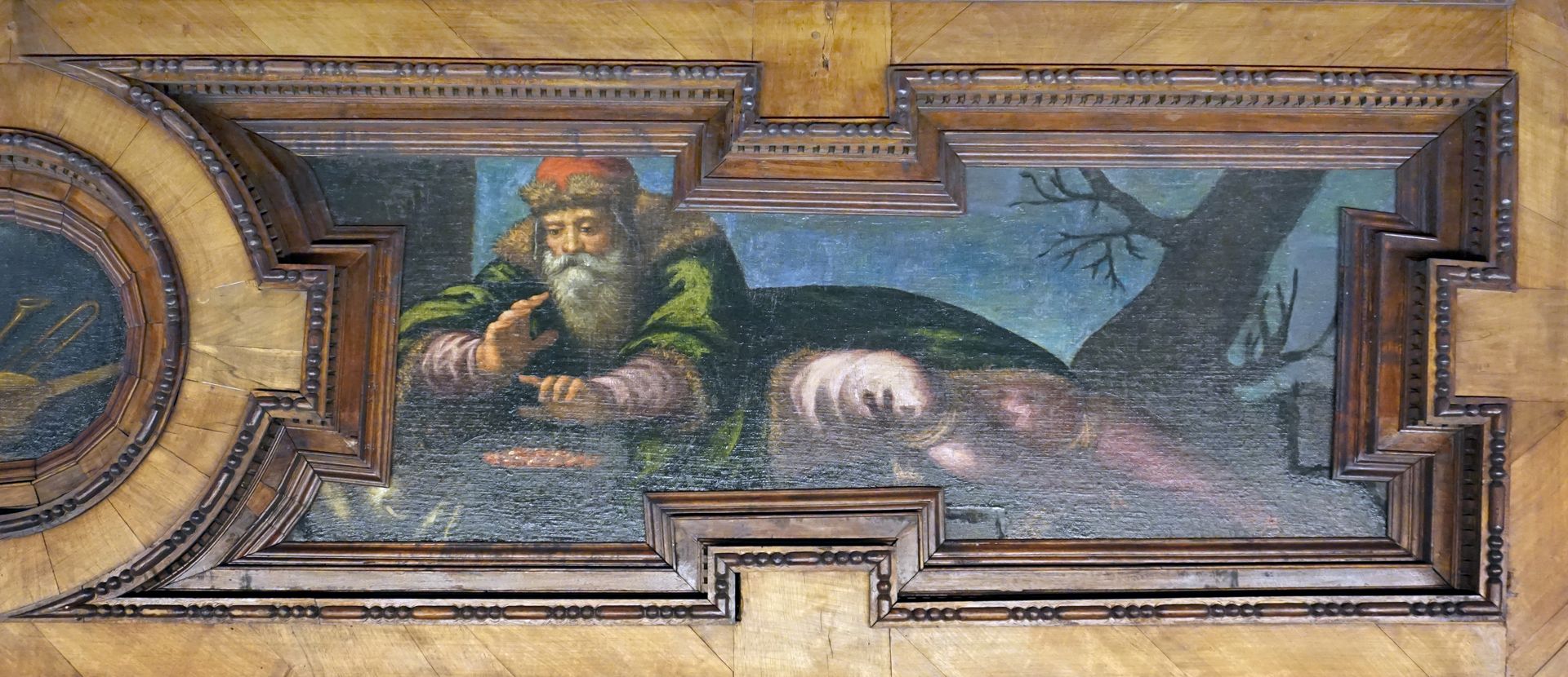 Ceiling of the beautiful room Winter (Boreas, god of the north wind, a bearded old man warming himself by an open fire)