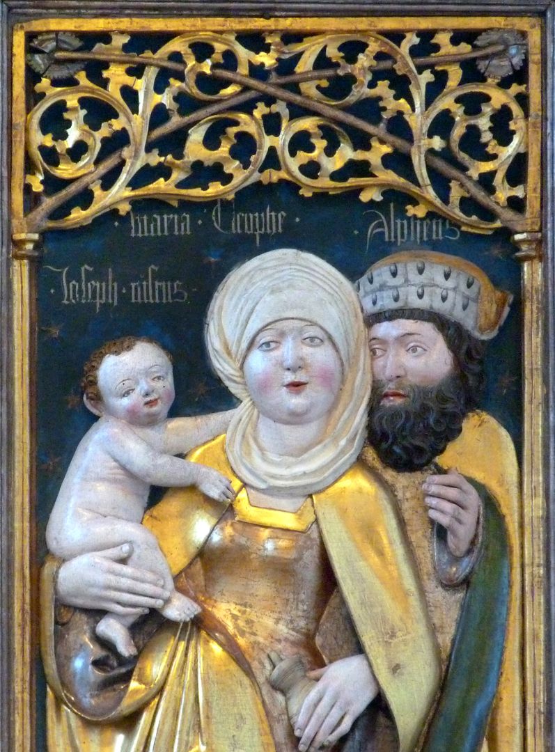 Annen- oder Sippen-Altar rechter Schreinflügel, obere Hälfte: Josef der Gerechte (Ioseph iustus), Maria Cleophas und Alphäus