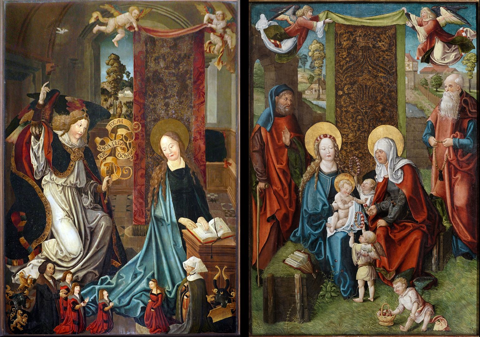 Epitaph für Anna Oelhafen (geb. Pfinzing) Bildvergleich: links Epitaph der Anna Oelhafen (nach 1506) in St. Sebald / rechts Heilige Sippe in der Frauenkirche (um 1520)