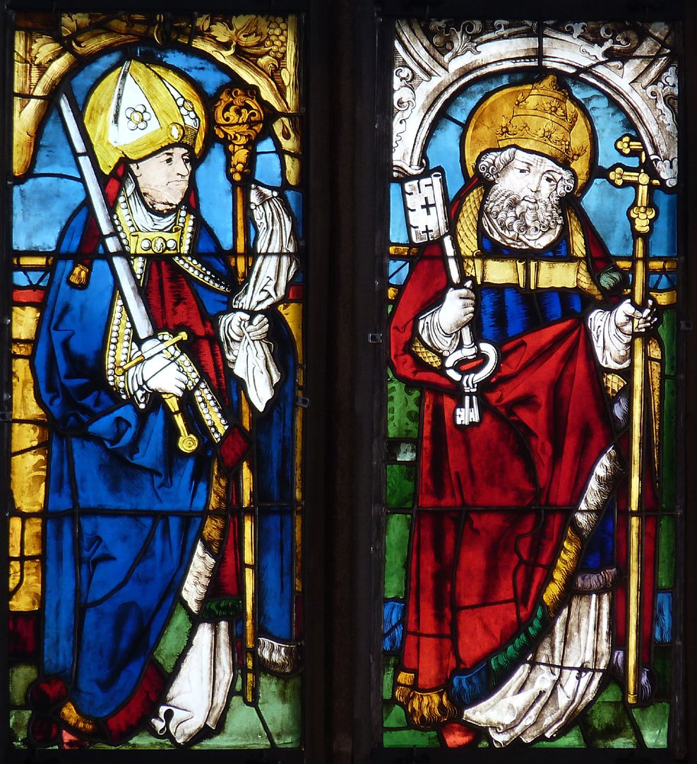 Bamberger Fenster zweite Fensterzeile von unten, erste und zweite Fensterbahn, die Heiligen Kilian und Petrus