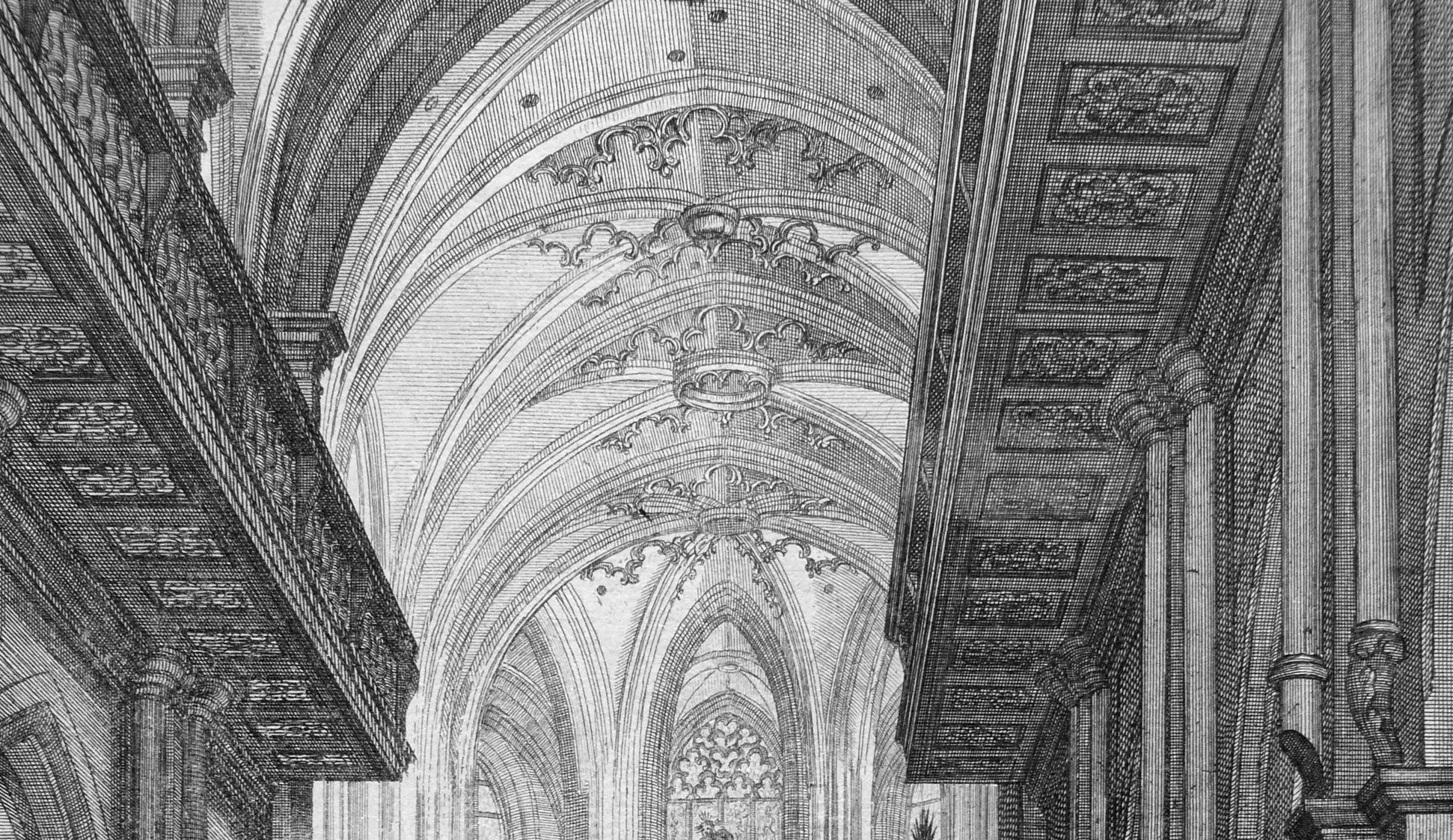 “Urbis Norimbergensis Insigniorum Templorum…” St. Sebald-Church Choir vault with the original traceried cornices (which inconsequently were not restored after their destruction in World War II)