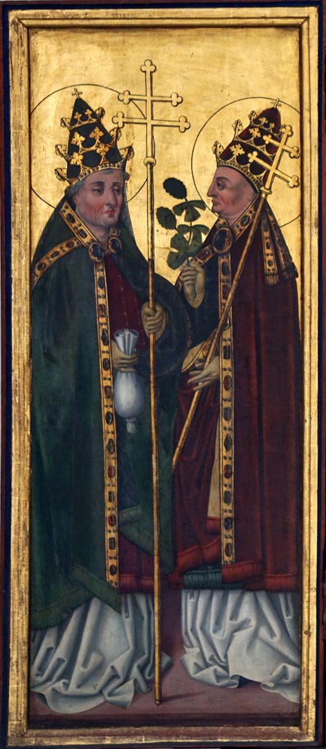 Sebastian-Altar linker Schreinflügel, Papst Sixtus und Bischof Urban