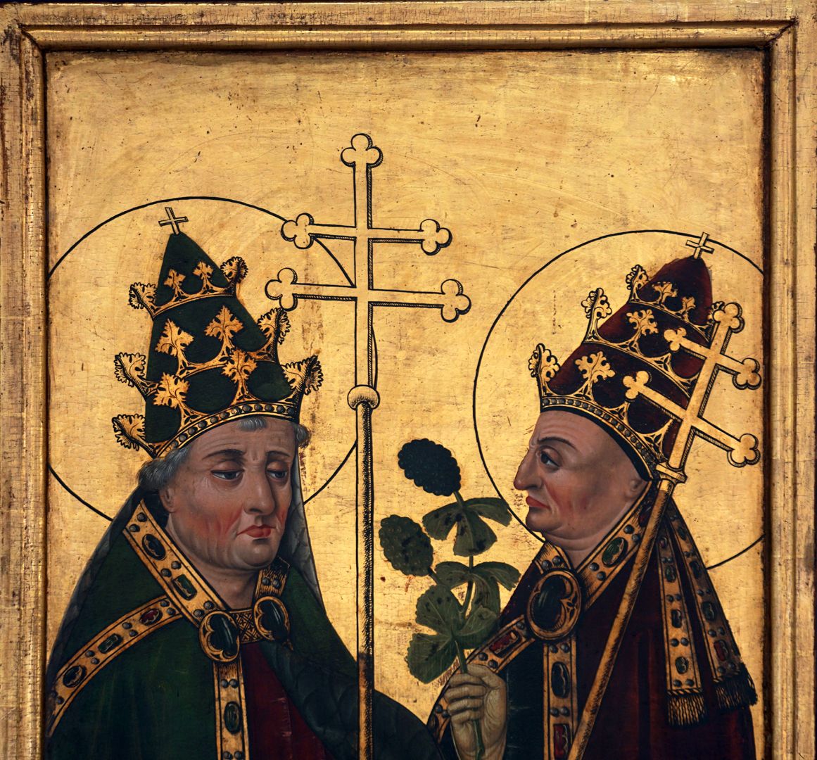 Sebastian-Altar linker Schreinflügel, Papst Sixtus und Bischof Urban (Attribut hier eine Hopfendolde, regulär sind es Weintrauben)