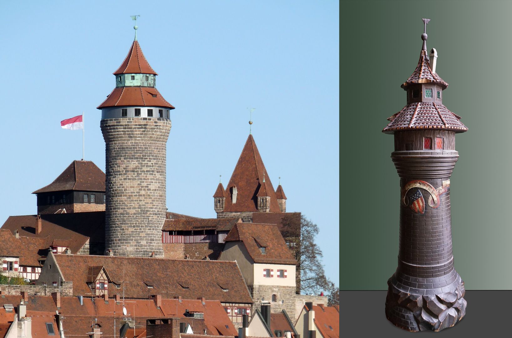 Money box Image comparison with the Sinwell Tower of Nuremberg Castle ​