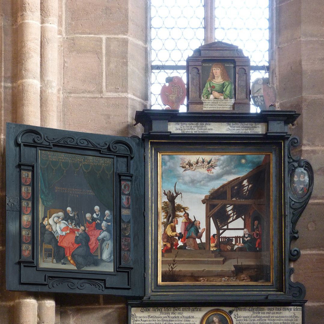 Dürer's foundation plaque Open foundation board with hinged doors