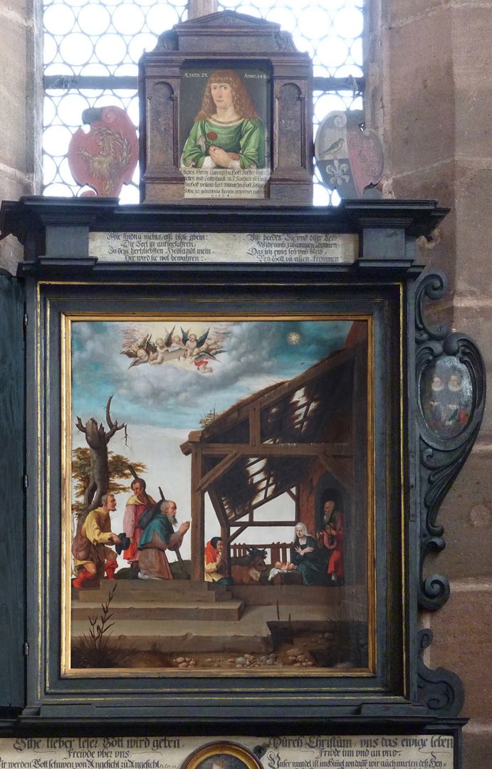 Dürer's foundation plaque Adoration of the Christ child by the shepherds