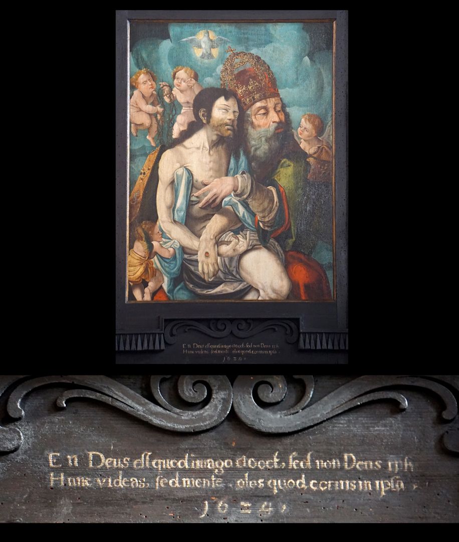Dürer's foundation plaque Mercy seat and inscription