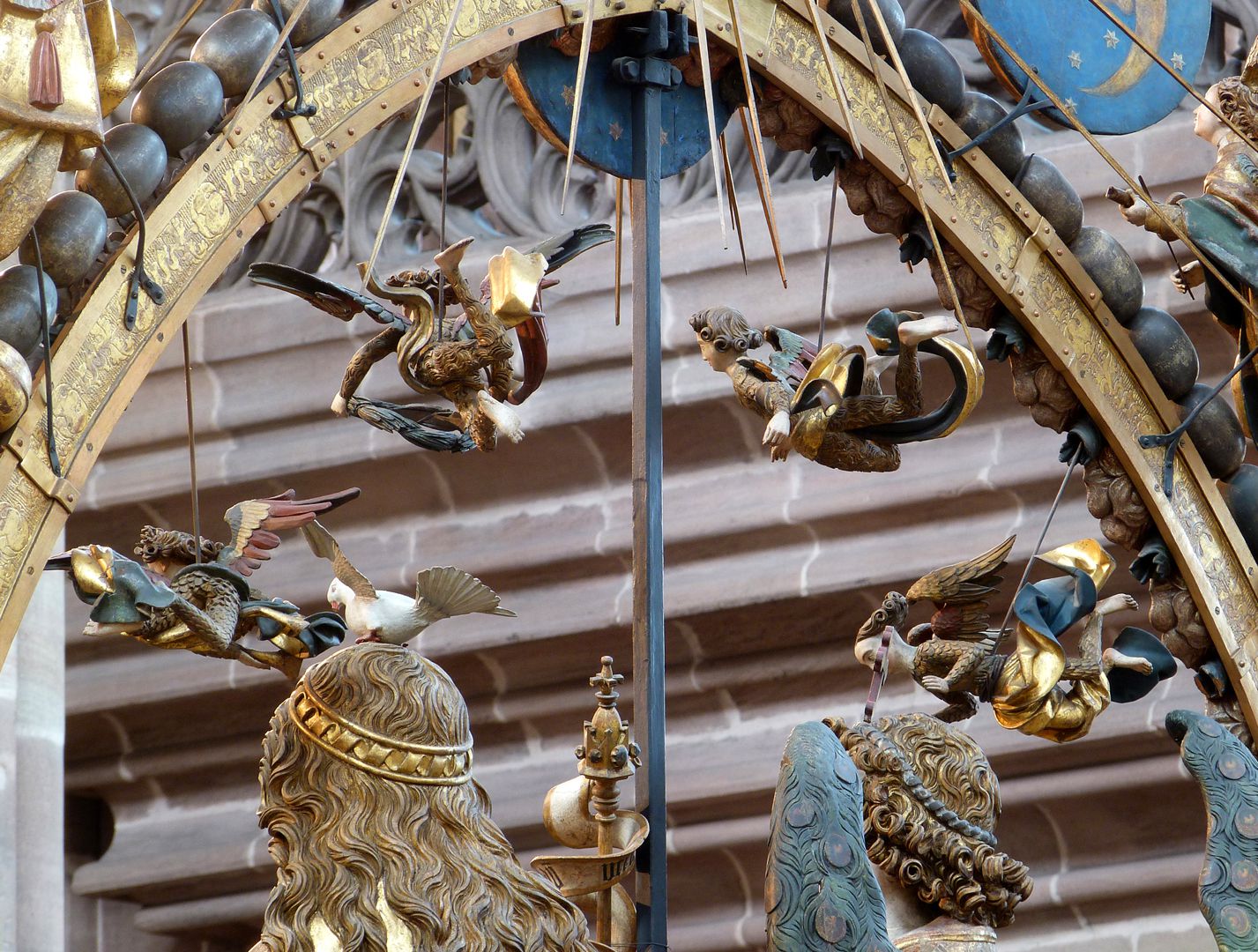 Angelic Salutation Group of angels above the heads of Mary and Gabriel