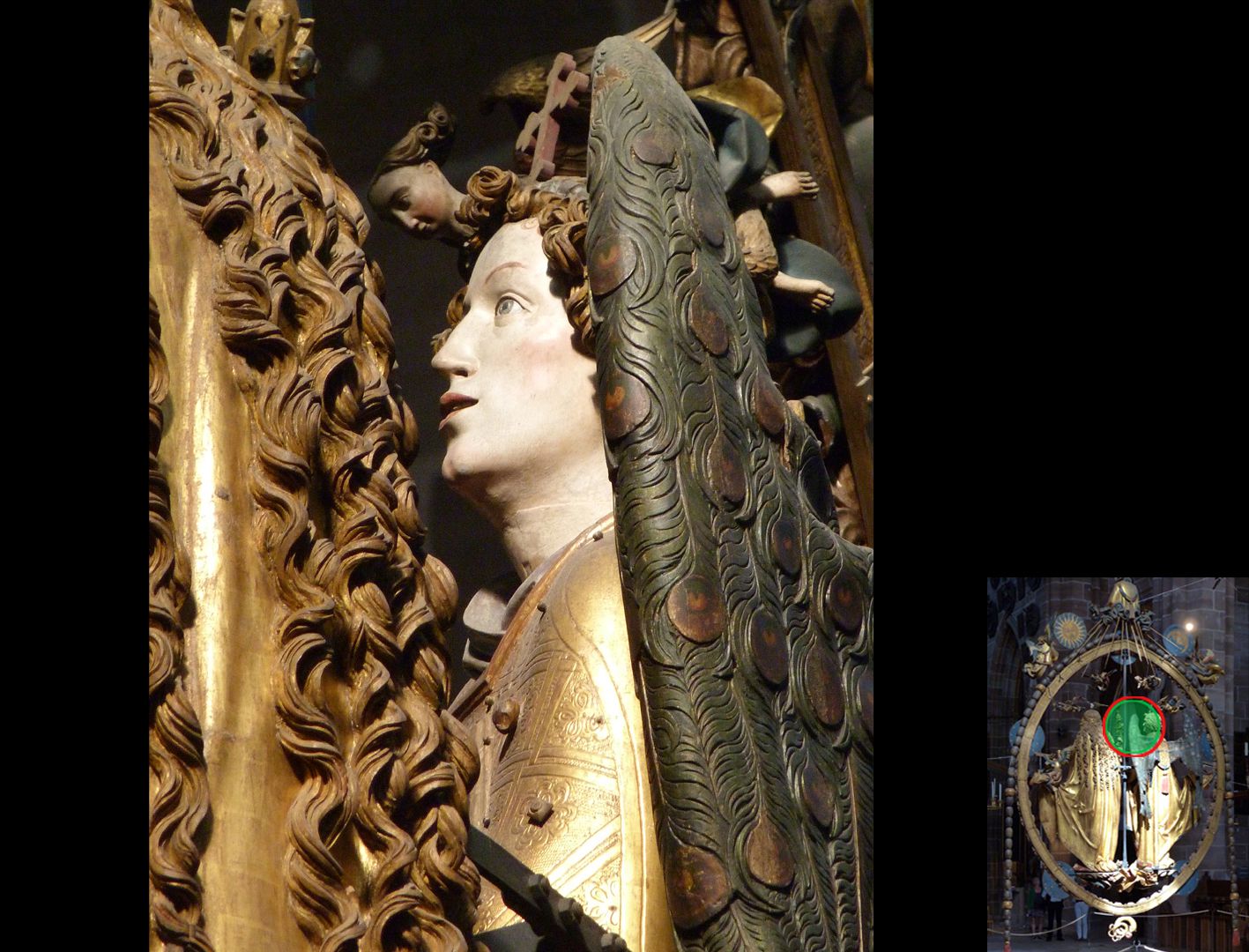 Angelic Salutation Hair strands of Mary and profile of Gabriel (highlight at the bottom right)