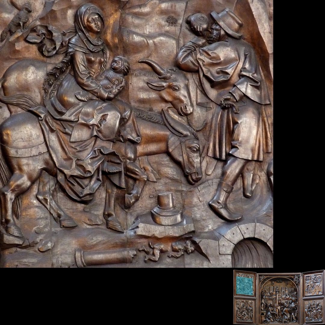 Marien-Altar linker Flügel oben mit Relief der Flucht nach Ägypten, Detail