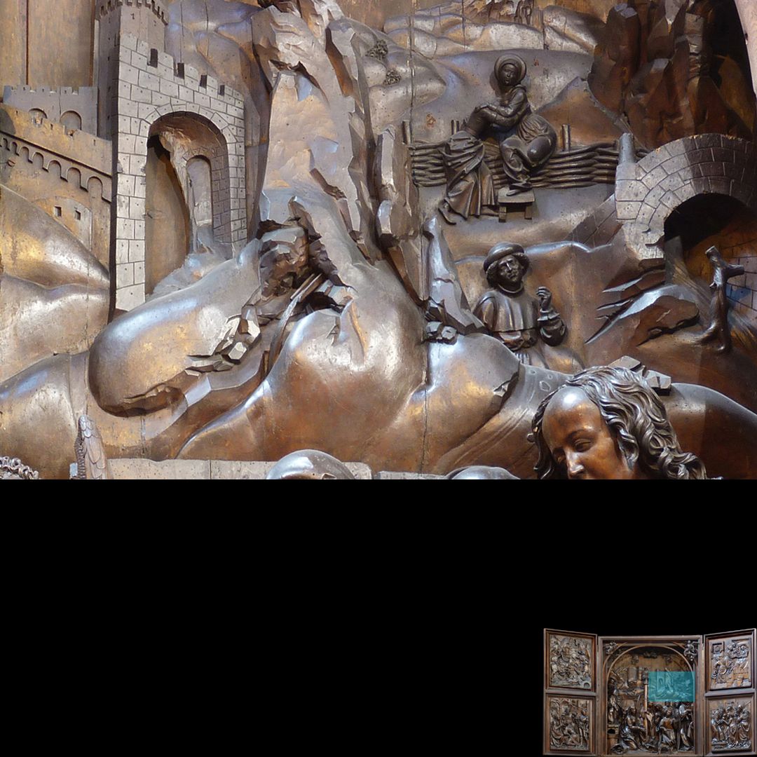 Marien-Altar Schrein, Detail des Hintergrundes der Krippenszene